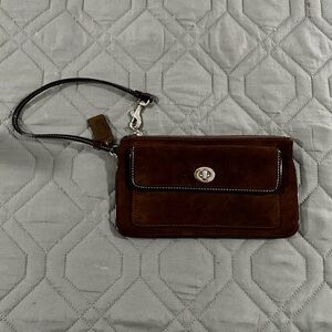 Coach Chocolate Brown Suede Wristlet / Wallet